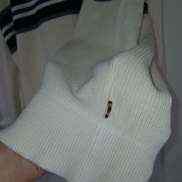 Eddie Bauer Men's L 1/4 zip Pullover Sweater Cream/OffWhite Striped Knit Preppy - Picture 10 of 16